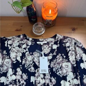 Rose & Olive Navy and Cream Floral Blouse